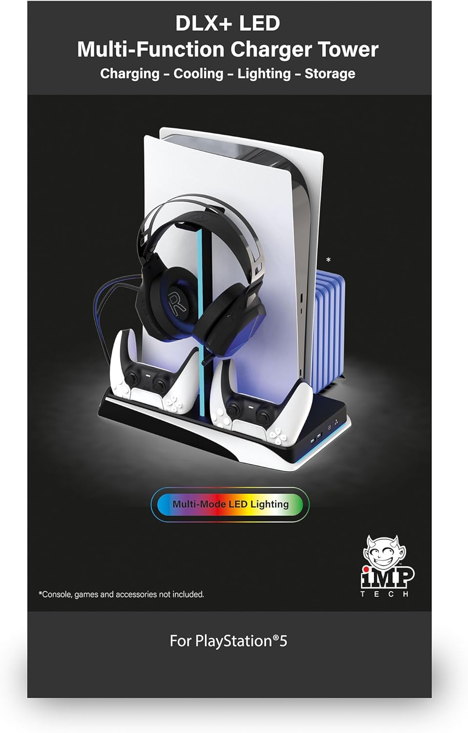 Imp Gaming DLX LED Twin Charging Tower Inc Cooling Fans & Game Storage Stand –