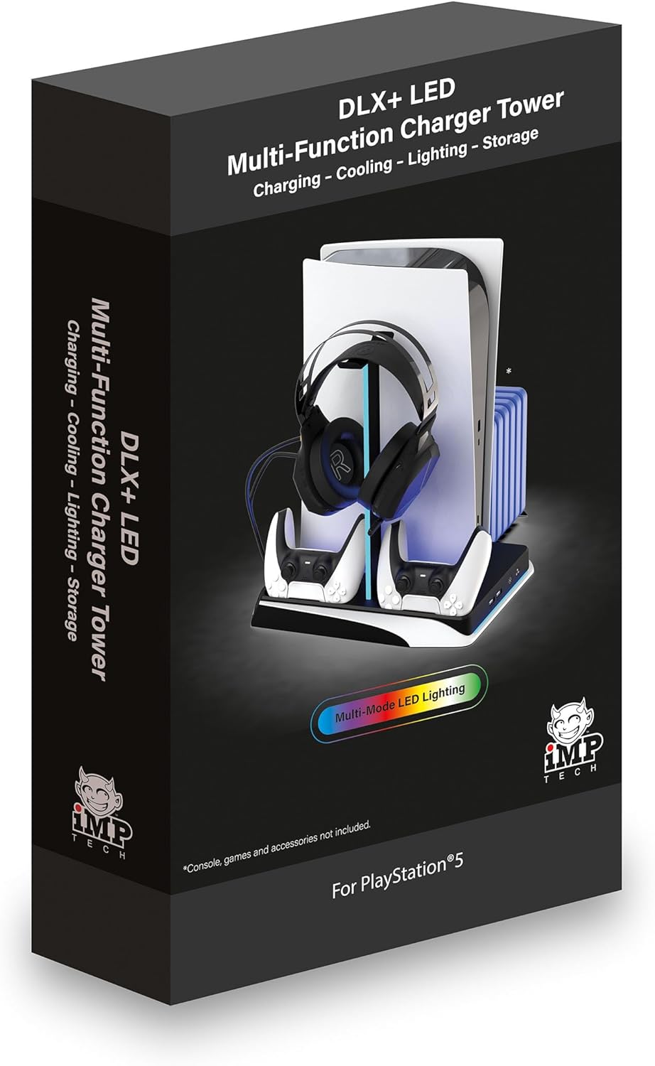 Imp Gaming DLX LED Twin Charging Tower Inc Cooling Fans & Game Storage Stand –