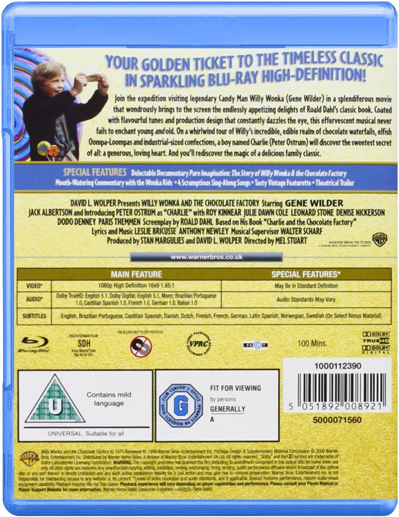 Willy Wonka & the Chocolate Factory – Blu-ray Family Fantasy Musical