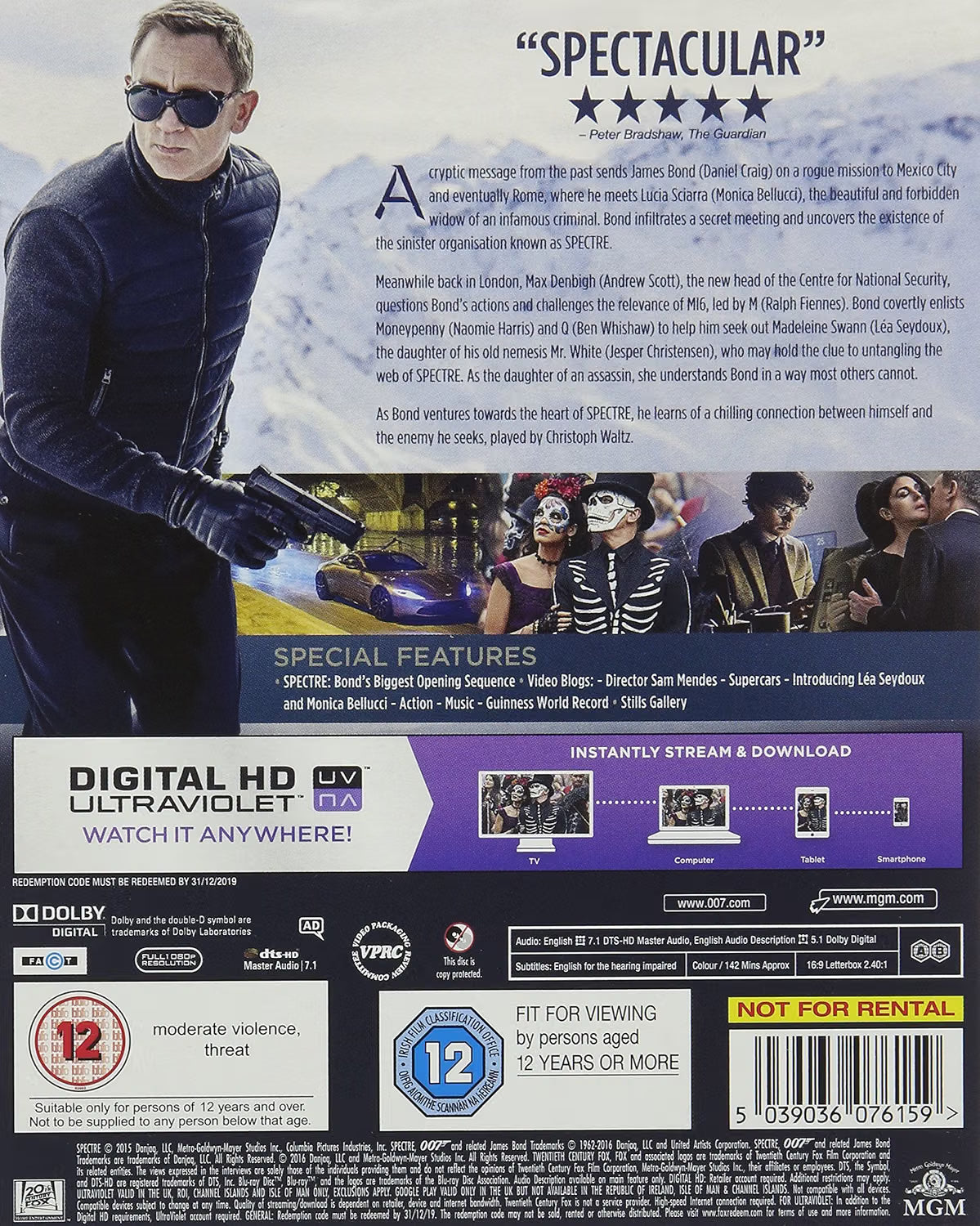 Spectre Blu-ray James Bond Action Spy Thriller Daniel Craig Sam Mendes