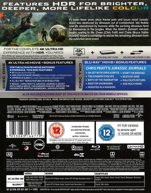 Jurassic World: Fallen Kingdom 4K Ultra HD Action Sci Fi Movie