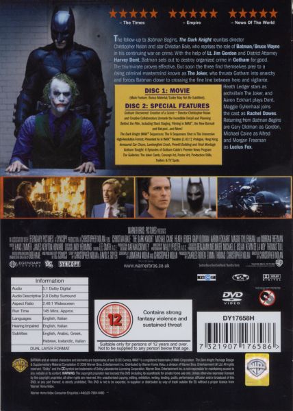 The Dark Knight – DVD Batman Superhero Thriller Christopher Nolan Christian Bale